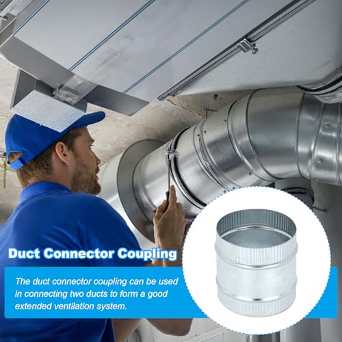 PATIKIL 5 Inch Duct Connector Coupling, 2 Pcs Galvanized Steel Straight Dryer Vent Coupler Flexible Ducting Collar Connector Round Crimped Ventilation Duct Extension for HVAC System Pipe - size: 5 Inch