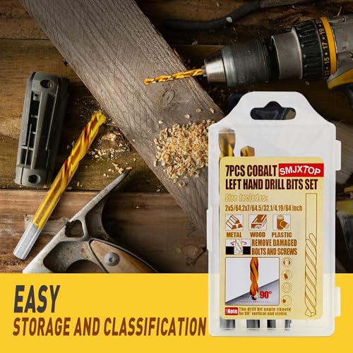 7PCs M35 Cobalt Left Hand Drill Bits Set 5/64",7/64",5/32",1/4",19/64" - size: 5/64 in - 19/64 in (7Pcs)