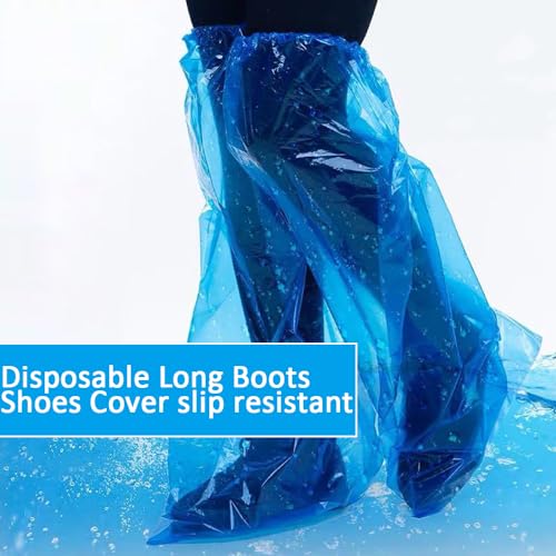 10pcs Disposable Shoe Covers Blue Rain Shoes and Boots Cover Plastic Long Shoe Cover Clear Waterproof Anti-Slip Overshoe for Women Men Water Boots Cover Rainy Day Use Cover - size: 10 Pack(5 Pairs)