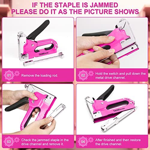 THINKWORK 3-in-1 Pink Staple Gun for Upholstery & Wood DIY Manual Nailer - color: Pink