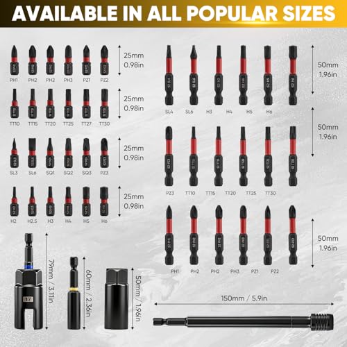 Saker 80-Piece Magnetic Impact Nut Driver Set, SAE & Metric Driver Bit Set, Socket Adapters, Bit Holder, Wing Nut Driver, Universal Sockets, Quick Release Extension, Power Bits with Storage Box - size: 80PCS