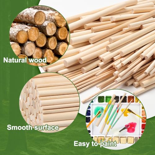 100 Pieces Wooden Dowel Rods Assorted Sizes Wooden Dowels 1/8, 3/16, 1/4, 5/16, 3/8 x 6 Inch Wood Craft Dowel Rods for Crafts and DIY