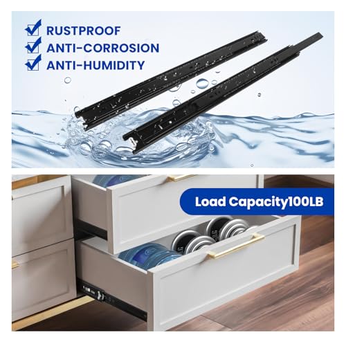 LONTAN 1 Pair Black Side Mount Drawer Slides 12 Inch Heavy Duty Rails - color: Black, size: 12 Inch - Drawer Slide