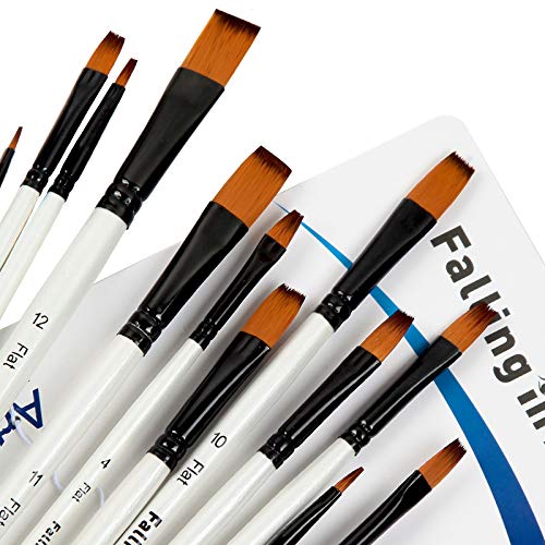 Falling in Art 12 PCS Professional Flat Paint Brushes Set - size: 12 Pcs Flat Nylon