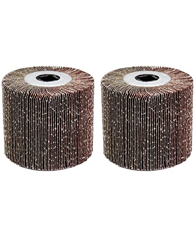 QWORK Flap Sanding Wheel, 2 Pack Wire Drawing Polishing Wheel, Aluminum Oxide Drum Burnishing Brush, 4.5" x 4" with 3/4"-4 Keyway (60 grit), Remove Rust/Weld Burr/Grinding, WD10347