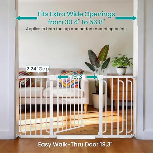 Cumbor 30.4-56.8" Extra Wide Baby Gate, Auto Close Dual Lock Dog Gate White (Pack of 2) - color: White, size: 30.4"-56.8" W x 30.5" H (Pack of 2)