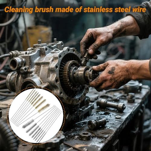 RAWILL 16Pcs Tube Cleaning Brush, Brass Stainless Steel Engine Cleaning Brushes, 12 Inch Long Round Wire Pipe Cleaner for Deep Pipes, Auto Parts, Engine Parts, 8 Sizes - color: Yellow and Silver, size: 16 Pcs-8 Size