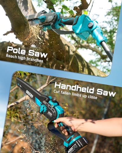 SEESII 2-in-1 Electric Pole Saws 8 Inch for Tree Trimming, Brushless Motor - color: Deep Blue