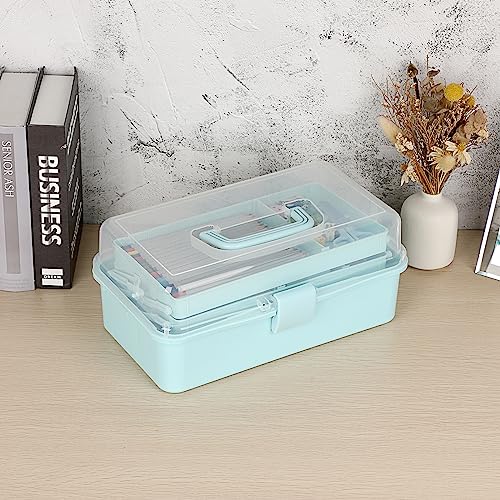 BTSKY 3-Layer Plastic Dividing Storage Box Craft Organizer and Storage - color: Blue