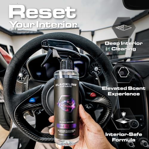 Blackline Reset Interior Car Cleaner & Deodorizer Spray - Teakwood | pH-neutral high-foam formula deep-cleans & deodorizes leather, vinyl, carpet & plastic. Long-lasting scent, zero residue