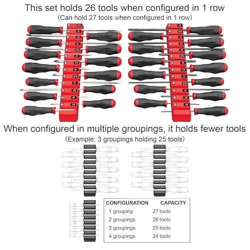 Ernst Manufacturing Screwdriver Pro - Modular Screwdriver Organizer for 26 Tools with Anti-Slip Base, Red - Made in the USA