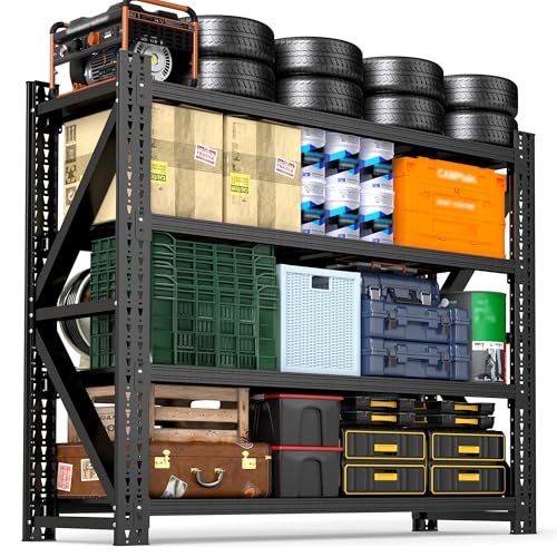 4-Tier Heavy Duty Garage Shelving，Industrial Shelving for Home & Shop,Garage Storage Racks Heavy Duty Steel Shelves,Large Capacity Metal Rack for Garage,Basement,Pantry,Workshop - color: Black, size: 24"D*60"W*69"H