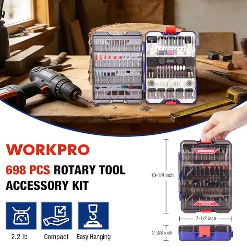 WORKPRO 698-Piece Rotary Tool Accessories Kit, Rotary Tool Bits for Easy Cutting, Grinding, Sanding, Polishing, Cleaning, Drilling, Carving and Engraving - style: 698 Piece Rotary Tool Attachments