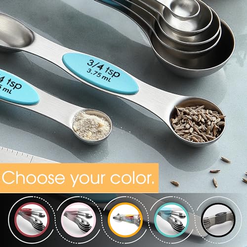 Spring Chef Stainless Steel 8 Magnetic Measuring Spoons, 2 Pack, Aqua Sky - color: Blue (Aqua Sky), size: 2-Pack