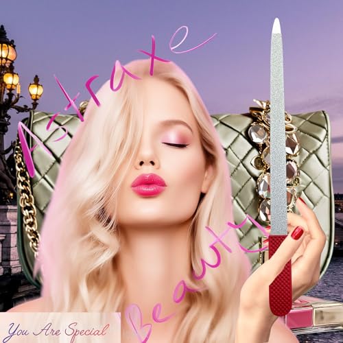 Professional Sapphire Ruby Red Nail File for Seniors & Adults – 6.7" Stainless Steel, Double-Sided Metal File, Ergonomic Non-Slip Handle, for Natural, Gel, Acrylic Nails, Manicure & Pedicure Tool