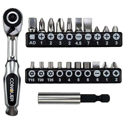 CONQUER 22pc Mini Ratchet Screwdriver Set, 1/4" Right Angle Phillips Kit - style: 22 PC Mini Ratchet set