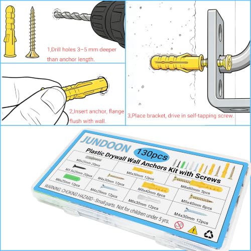 130Pcs Drywall Anchors Screws Kit, 6 Sizes Plastic Expansion Wall Fasteners - color: 130PCS 6-Sizes