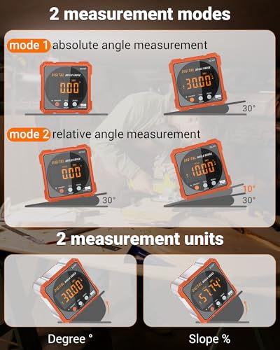 Digital Angle Finder & Protractor, Magnetic Dual Laser Level - color: Tangerine