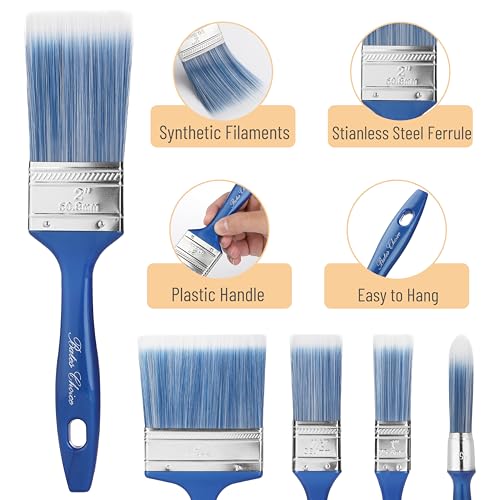 Bates- Paint Brushes for Walls, 5 Pack, Wall Paint Brushes(0.5"/1"/1.5"/2"/4"), Ergonomic Blue Handle