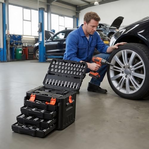 VEVOR 256 PCS Mechanic Tool Set with 4-Drawer Tool Box 1/4" 3/8" 1/2" Drive - size: 256-PCS