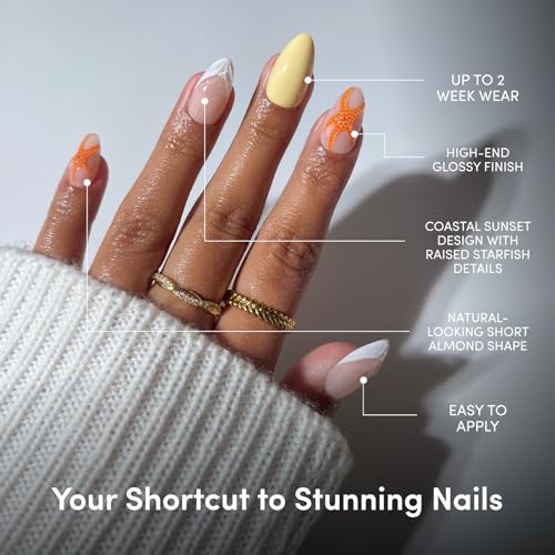 Glamnetic Press On Nails - Short Almond, Glossy Fake Nails 30 Pc Full Kit - color: 3O - Sunset Tide