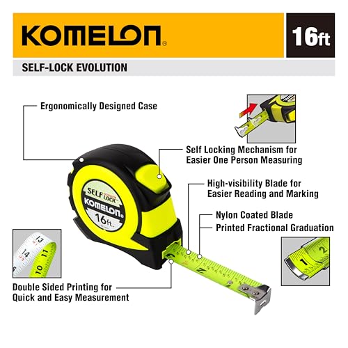 Komelon 16' Self Lock Hi-Vis Speedmark Tape Measure - size: 4.9 m