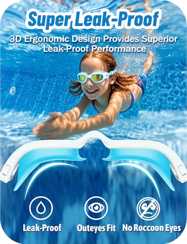 Vvinca Kids Swim Goggles, Swimming Goggles for Kids 3-14 Anti-Fog UV Protection No Leak Pool Glasses for Boys Girls - color: 03 - Blue & White