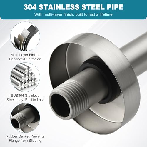 BRIGHT SHOWERS Shower Arm with Flange for Rainfall Shower Head, 3 Inch Ceiling Mount Straight Arm, Replacement Extension Pipe, Heavy-Duty Stainless Steel, Rust-Resistant, 1/2" NPT, Brushed Nickel - color: Brushed Nickel, style: 3 Inch