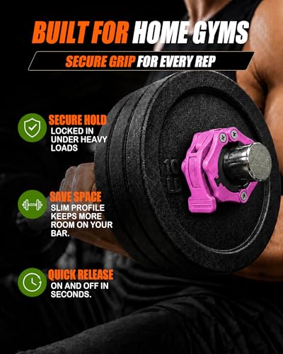MAXRICH Ultra-Thin 1-Inch Barbell Clamps, Quick Release Weight Clips for 23–30mm Bars, Secure Barbell Collars for Home Gym - color: Rose