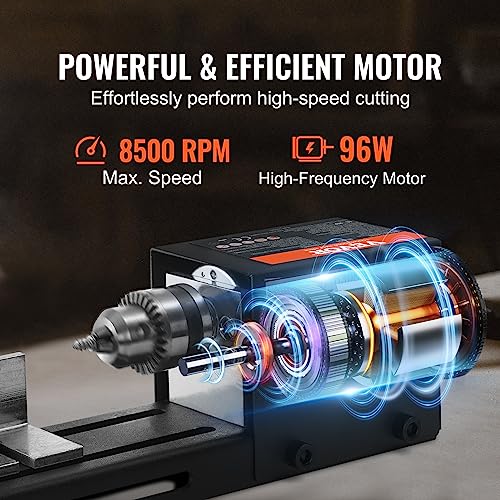 VEVOR Mini Lathe Machine, 2.76 in x 6.3 in, 24VDC 96W Mini Wood Lathe Tools Milling Machine Accessories, 7 Speeds 4220/5300/5650/6350/6660/7050/8450 RPM, for DIY Woodworking Wood Drill Rotary Tool - size: 2.76 in x 6.3 in