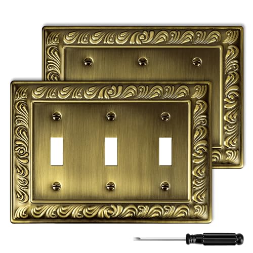 Antique Brass Decorative Triple Toggle Light Switch Cover-2 Pack - size: 3 Gang Triple Toggle