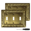 Antique Brass Decorative Triple Toggle Light Switch Cover-2 Pack - size: 3 Gang Triple Toggle