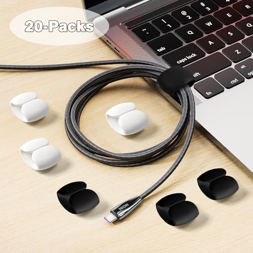 20-Pack Cable Storage and Organizer Clips – Versatile Wire & Charging Cable Management for Travel, Desk, and Home – Secure and Tidy Data Cable Holders – Black - color: Black