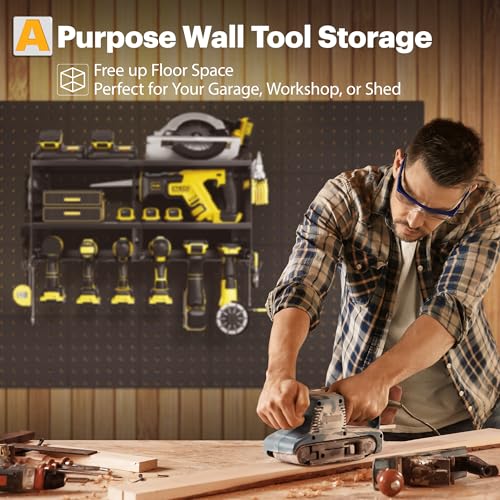 Spampur Power Tool Organizer Wall Mount with Charging Station - color: Black, size: 6 Slots