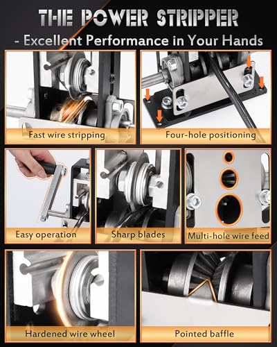 Manual Wire Stripping Machine, 2 IN 1 Drill-Powered/Hand Crank Wire Peeler Machine, For 0.06"-1"(1.5~25 mm) Scrap Copper, Wire Stripping Tool for DIY Cable Copper Recycling(Black)