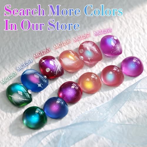 Double Rhythm Jelly Glass Cat Eye Gel Polish with Magnet 15ML Holographic Glitter Shimmer Translucent Sheer Color Magnetic Nail Polish Salon DIY at Home (Dark Navy-MC1268) - color: Aurora Blue Lavender