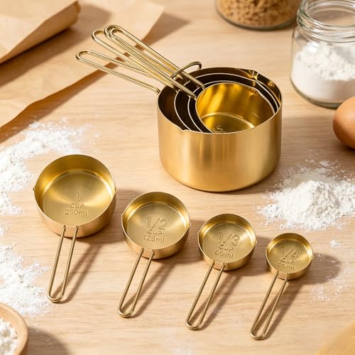 4pcs Stainless Steel Measuring Cups Set, Gold - color: gold-4pcs