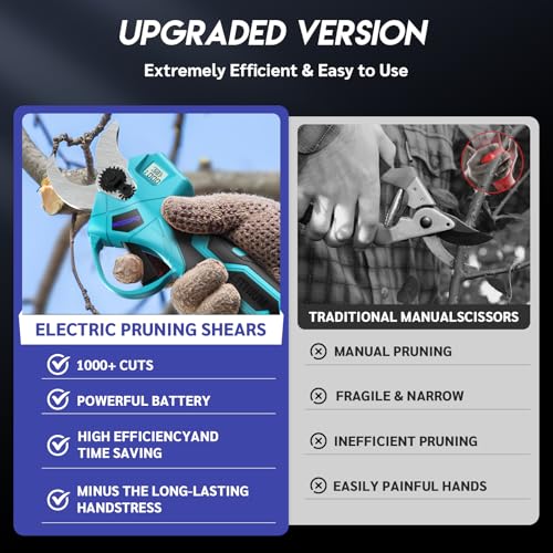 Upgraded Electric Pruning Shears, 1.4" Cutting Diameter Cordless Pruner with LCD Display, Brushless Motor, 2×2.0Ah Rechargeable Batteries & Extra Blade for Garden Trees and Branches - style: LCD-1.4" blue
