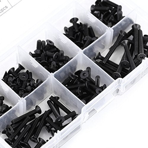 Flat Countersunk Head Socket Screws M3 Assortment Kit, 200Pcs Hex Drive Machine Screws with Storage Box (4-25mm Sizes)