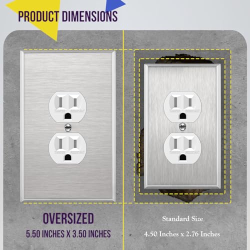 ENERLITES Duplex Receptacle Jumbo Metal Wall Plate, Oversize 1-Gang, Silver - color: Stainless Steel, size: Over-Size