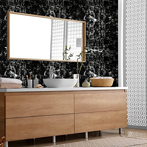 Arthome Black Marble Contact Paper, Peel and Stick Black Silver Paper, Self Adhesive Wallpaper (Black Sliver, 23.6"x200") - color: Silver Blk, size: 23.6" x 200"