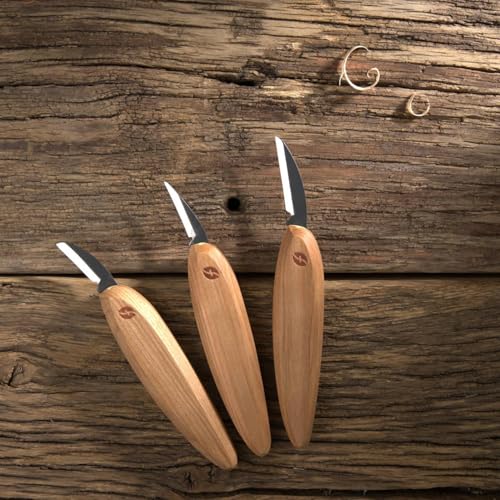 Flexcut Premium Series Wood Carving Tool Set, 3-Knife Starter Kit with Cutting, Detail, and Roughing Knives, Ergonomic Cherry Wood Handles, USA Made
