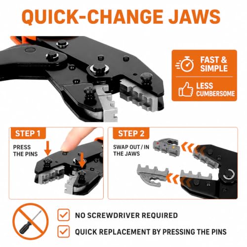 KF CPTEC Wire Crimper Kit 9PCS, AWG 22-2, Tool-Free Quick-Change Dies