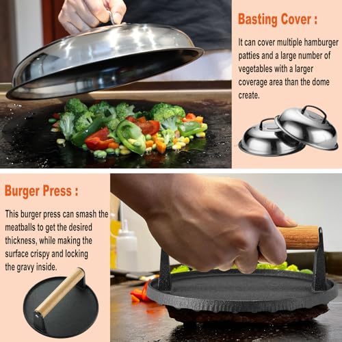 N NOBLE FAMILY 38PCS Griddle Accessories Kit, Professional Grill Tools Set - style: Round Griddle Press