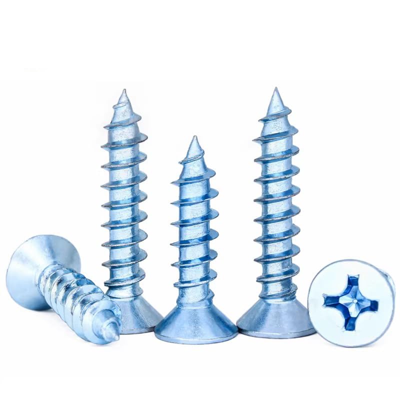 Wensilon # 4X3/4 (550PCS) Flat Head Galvanizing Wooden Screw # 3X20, Quick Metal self Tapping Flat Head - color: Galvanizing, size: #4x3/4"