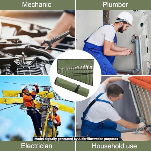 Wrench Organizer, Tool Roll Pouch,16-Pocket Waterproof Oxford Cloth - color: Army Green