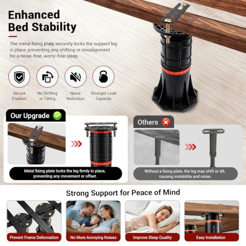 LOSCHEN 4 PCS Adjustable Bed Support Legs with Metal Fixing Accessories, 8.4-13.5 Inch，Heavy Duty Bed Frame Support Feet,Bed Support Reinforcement Parts Bed Slats Support Leg Bed Replacement Legs - size: 8.4-13.5 inch (4pcs)