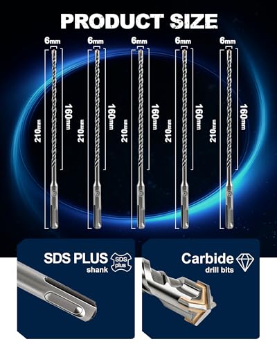 SDS Plus Carbide Cross Tip Concrete Drill Bit - 1/4" SDS-Plus Hammer Drill for Concrete, Brick, Stone & Masonry - 8" Length (10-Piece) - size: 1/4"x8"