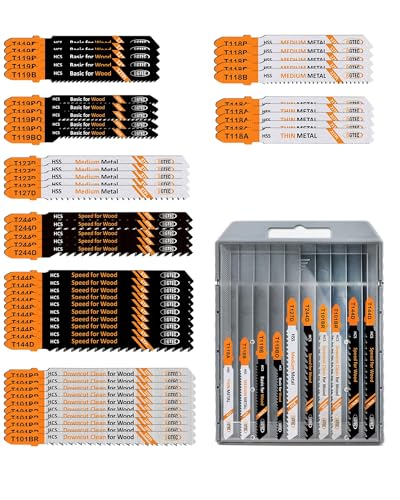 BGTEC 50PCS T Shank Jigsaw Blades Set - HCS/HSS Jig Saw Blades - size: T119B-T244D, style: 50 PCS