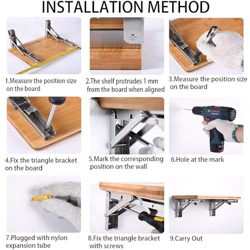Storystore Folding Shelf Brackets - 24 Inch Heavy Duty Stainless Steel Collapsible Shelf Bracket for Bench Table, Space Saving DIY Bracket, Max Load: 550lb - size: 24 Inch